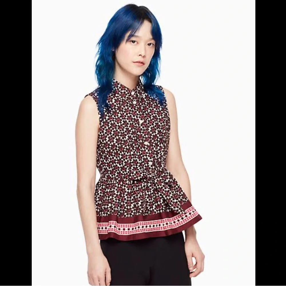 KATE SPADE Floral Tile Peplum Rambling Roses Top - Picture 2 of 7